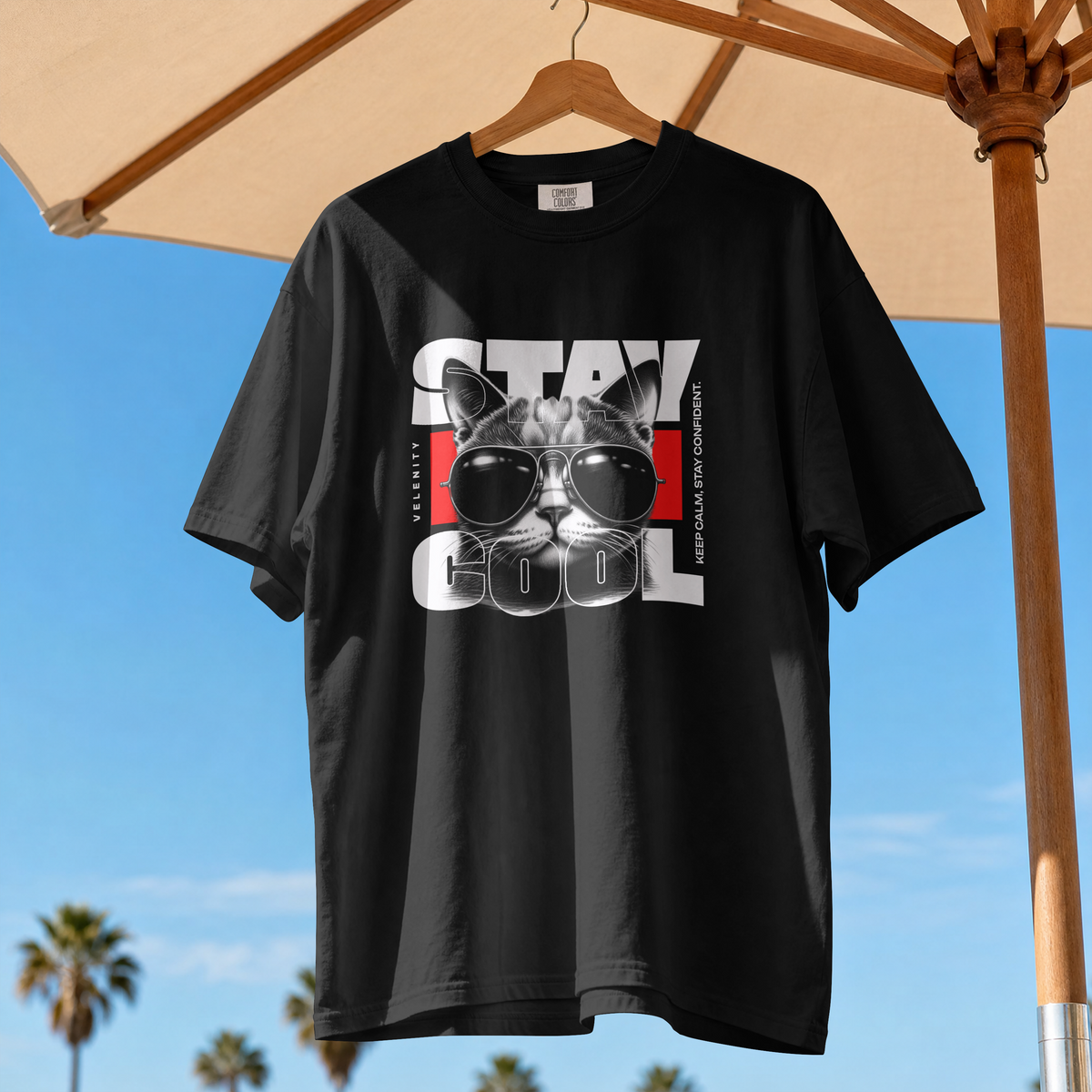 Unisex Stay Cool Cat Oversized Graphic Tee