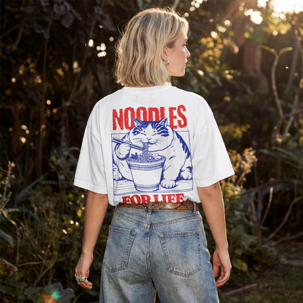 Noodles For Life Cat Oversized Graphic Tee