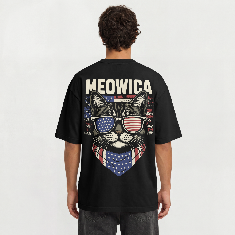 Unisex Meowica Cat Oversized Graphic Tee – USA Flag