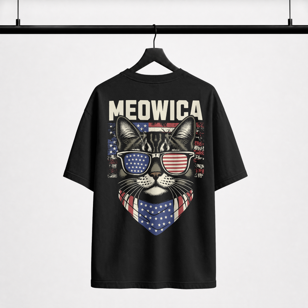 Unisex Meowica Cat Oversized Graphic Tee – USA Flag