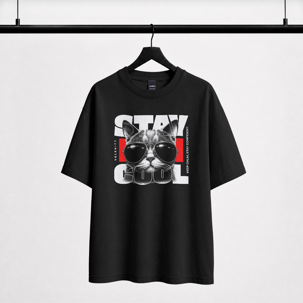 Unisex Stay Cool Cat Oversized Graphic Tee