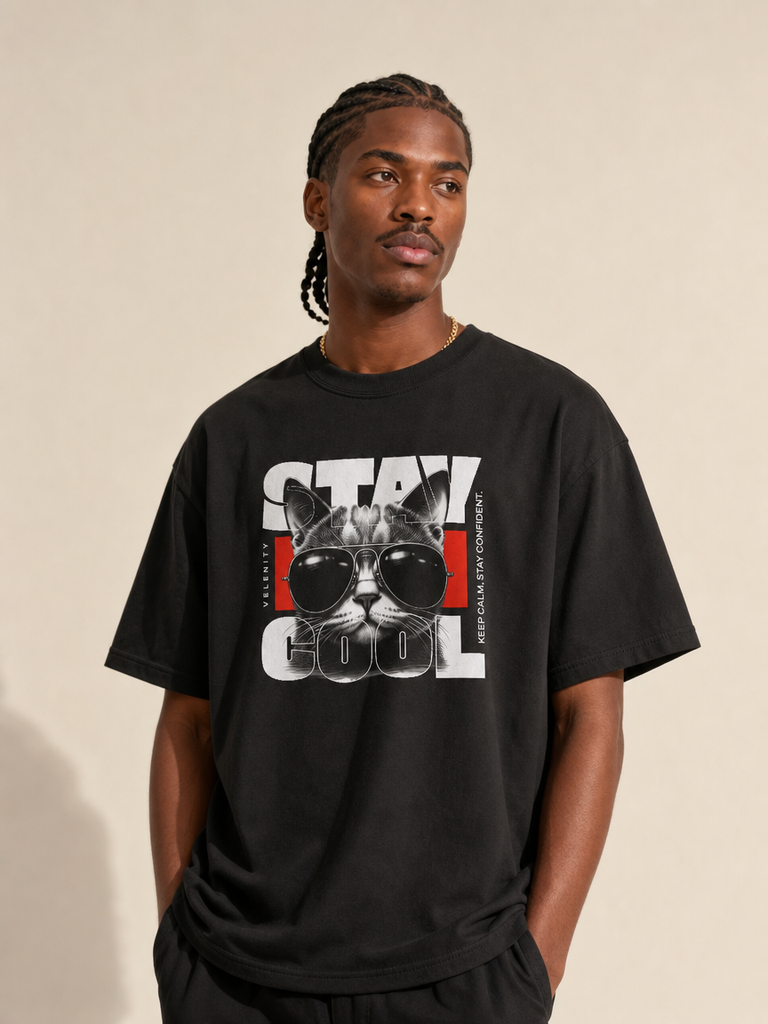 Unisex Stay Cool Cat Oversized Graphic Tee