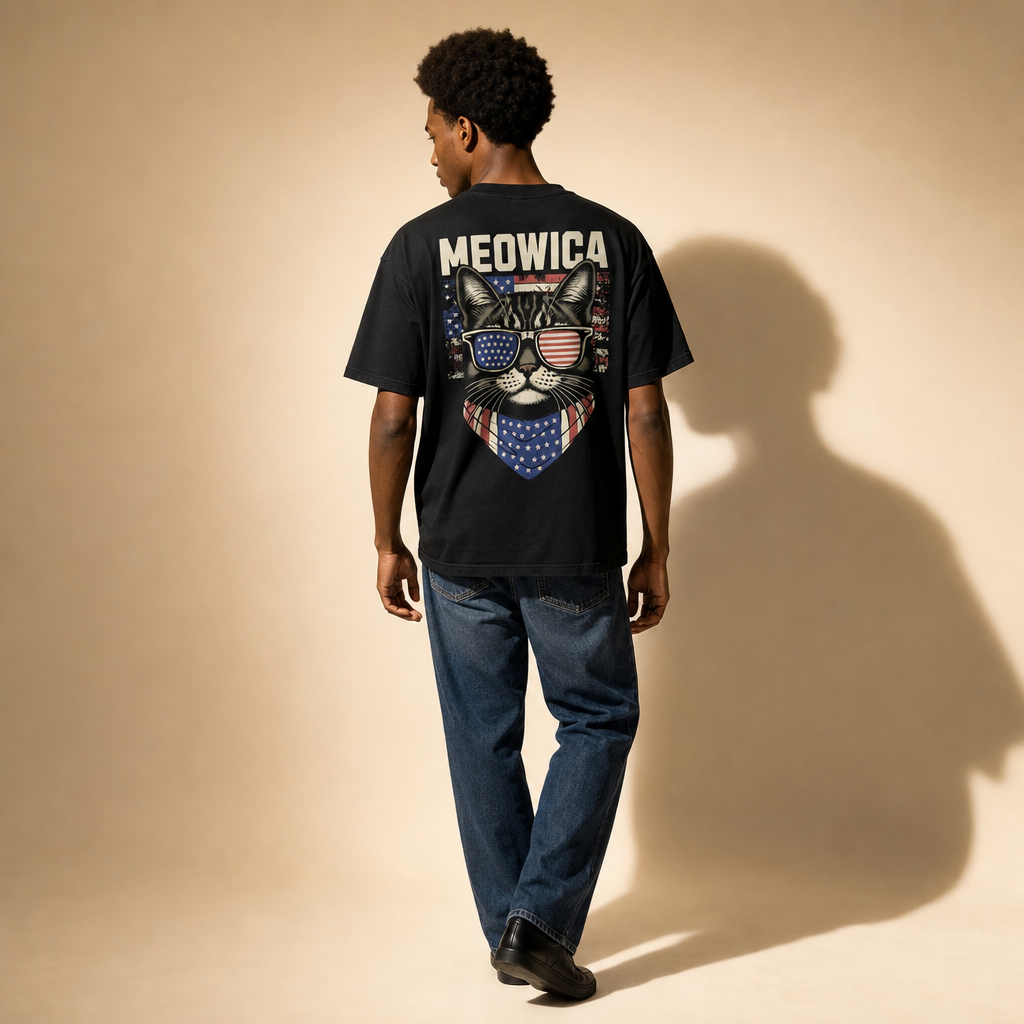 Unisex Meowica Cat Oversized Graphic Tee – USA Flag